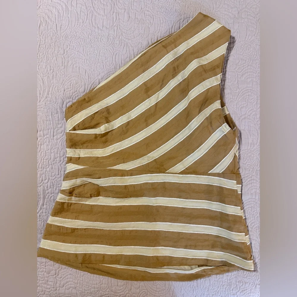 **SOLD** Zara Striped Asymmetric Jacquard Top Toffee Sz Medium - Picture 3 of 9